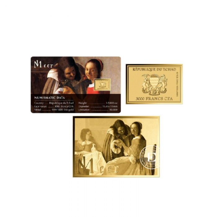 1/1000 oz aukso luitas - moneta Johannes Vermeer Paintings – Girl with a Wineglass, Čadas