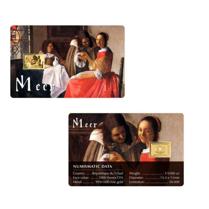 1/1000 oz aukso luitas - moneta Johannes Vermeer Paintings – Girl with a Wineglass, Čadas