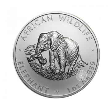 1 oz (31.10 g) sidabrinė moneta Afrikos laukinė gamta - Dramblys, Zambija 2000