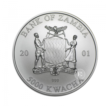 1 oz (31.10 g) sidabrinė moneta Afrikos laukinė gamta - Dramblys, Zambija 2001