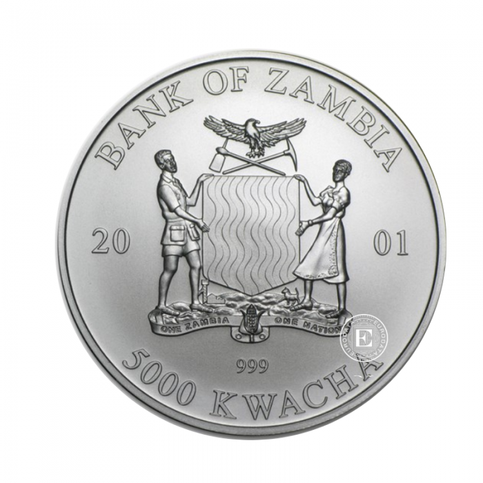 1 oz (31.10 g) sidabrinė moneta Afrikos laukinė gamta - Dramblys, Zambija 2001