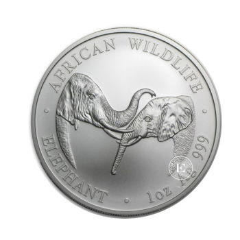 1 oz (31.10 g) sidabrinė moneta Afrikos laukinė gamta - Dramblys, Zambija 2002