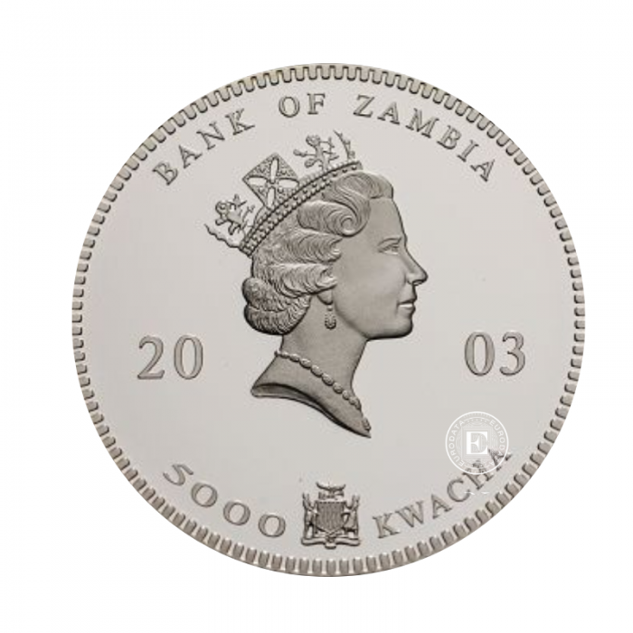1 oz (31.10 g) sidabrinė moneta Afrikos laukinė gamta - Dramblys, Zambija 2003