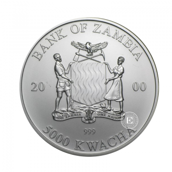 1 oz (31.10 g) sidabrinė moneta Afrikos laukinė gamta - Dramblys, Zambija 2000