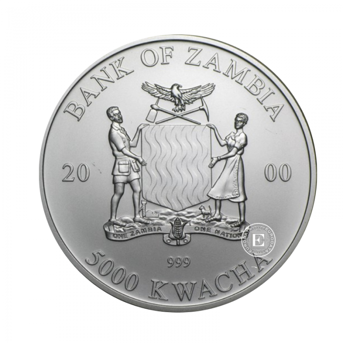 1 oz (31.10 g) pièce d'argent Elephant, Zambie 2000