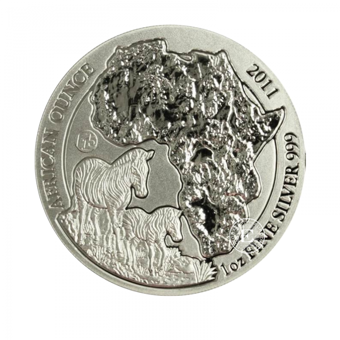 1 oz (31.10 g) srebrna moneta Zebra, Rwanda 2011