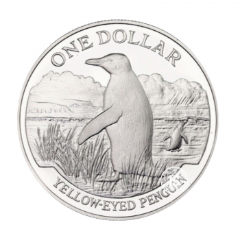 1 dolerio (27.22 g) sidabrinė PROOF moneta Geltonakis pingvinas, Naujoji Zelandija 1988