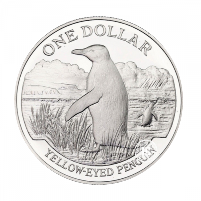 1 dolerio (27.22 g) sidabrinė PROOF moneta Geltonakis pingvinas, Naujoji Zelandija 1988