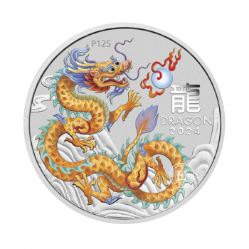 1 oz (31.10 g) sidabrinė spalvota moneta kortelėje Lunar III -  Drakono metai - ANA Coin Show Chicago, Australija 2024 (auksinės spalvos)