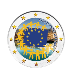 2 Eur Münze farbig 30 Jahrestag der EU Flagge, Zypern 2015