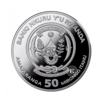 1 oz (31.10 g) sidabrinė moneta Raganosis, Ruanda 2012