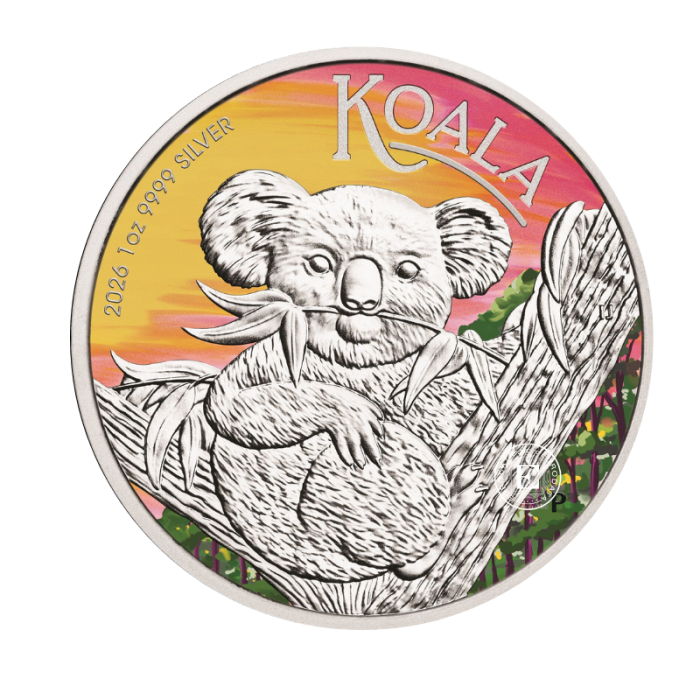1 oz (31.10 g) sidabrinė spalvota moneta kortelėje Koala - ANDA, Australija 2026