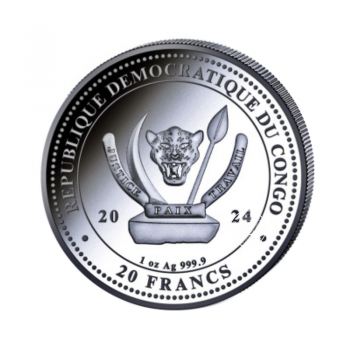 1 oz (31.10 g) sidabrinė moneta Kongo pasaulio laukinė gamta - Sakalas, Kongo Respublika 2024 (dalinai paauksuota)
