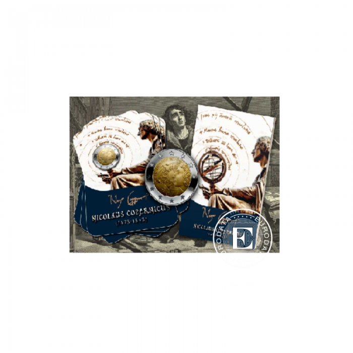 2 Eur coin on coincard Birth of Nicolaus Copernicus, Malta 2023