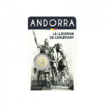 2 Eur moneta na karcie monetarnej Legenda Karola Wielkiego, Andora 2022