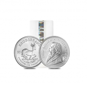 25 x 1 oz piece d'argent Krugerrand, Afrique du Sud  (random year) (Tube)