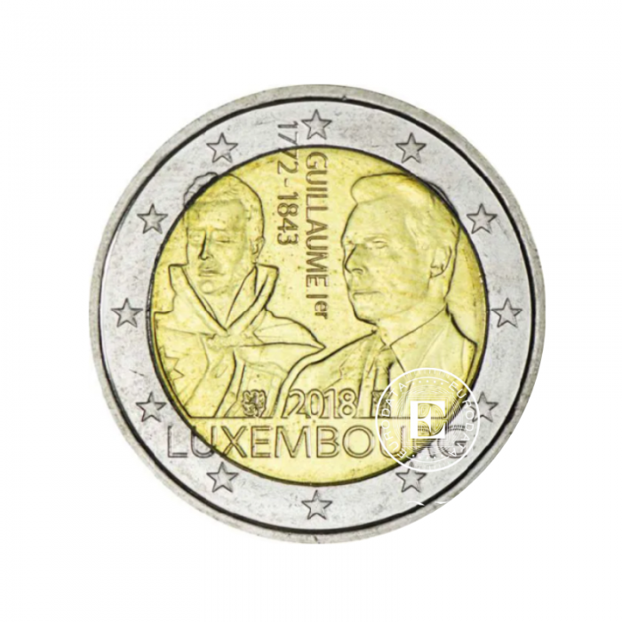 2 Eur moneta 175 rocznica śmierci Wielkiego Księcia Guillaume I, Luksemburg 2018
