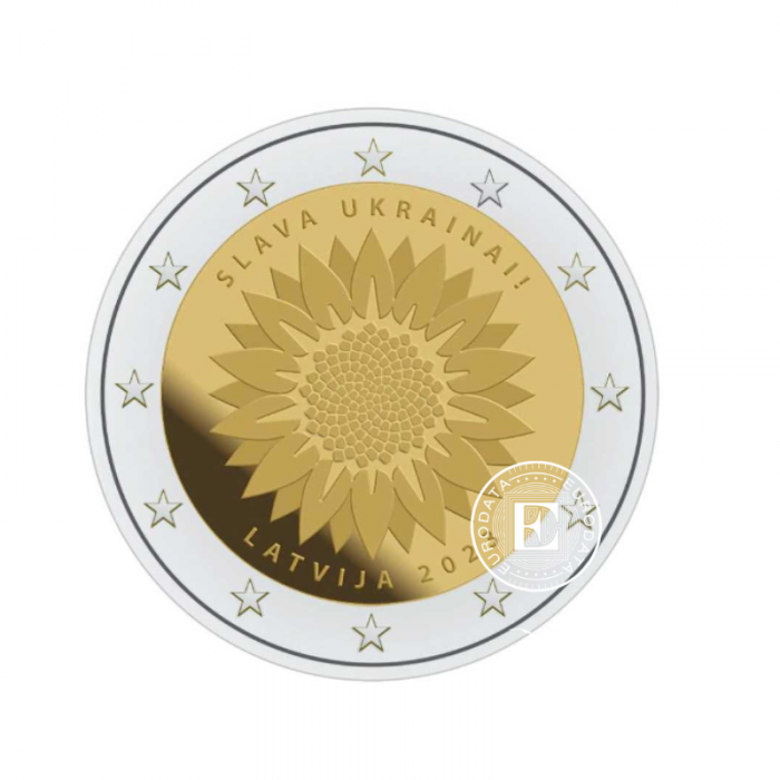 2 Eur coin on coincard Sunflower for Ukraine, Latvia 2023