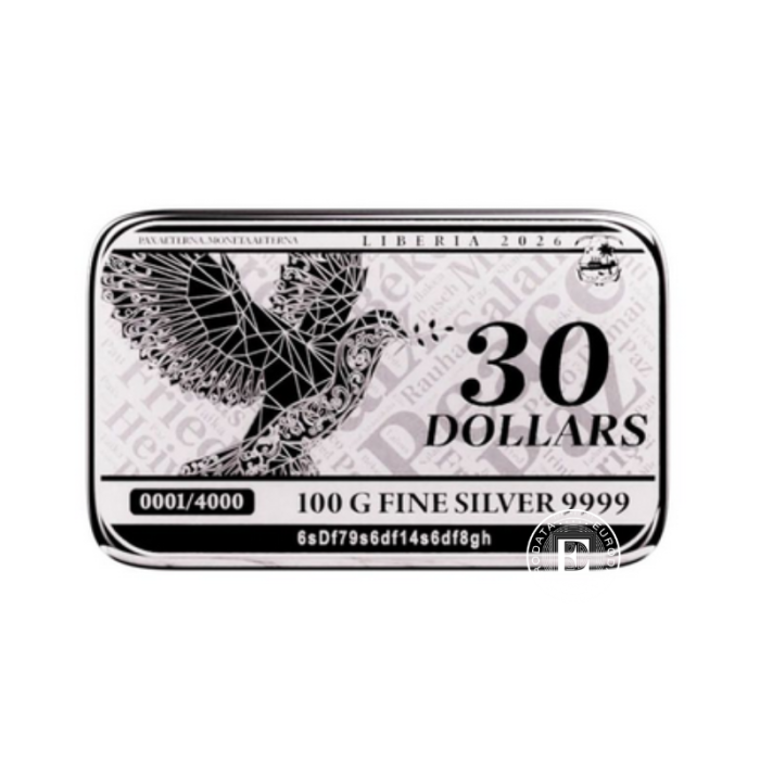 100 g piece d'argent - lingot Pax, Pressburg Mint 999.9