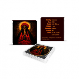 1 oz (31.10 g) Silbermünze farbig  Libertad - Praying Santa Muerte, Mexiko 2024 (partially gold plated)