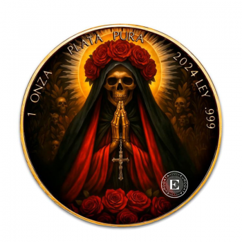 1 oz (31.10 g) sidabrinė spalvota moneta Libertad - Praying Santa Muerte, Meksika 2024 (paauksuota)