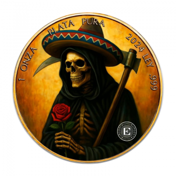 1 oz (31.10 g) sidabrinė spalvota moneta Libertad - Grim Reaper Sombrero, Meksika 2024 (paauksuota)