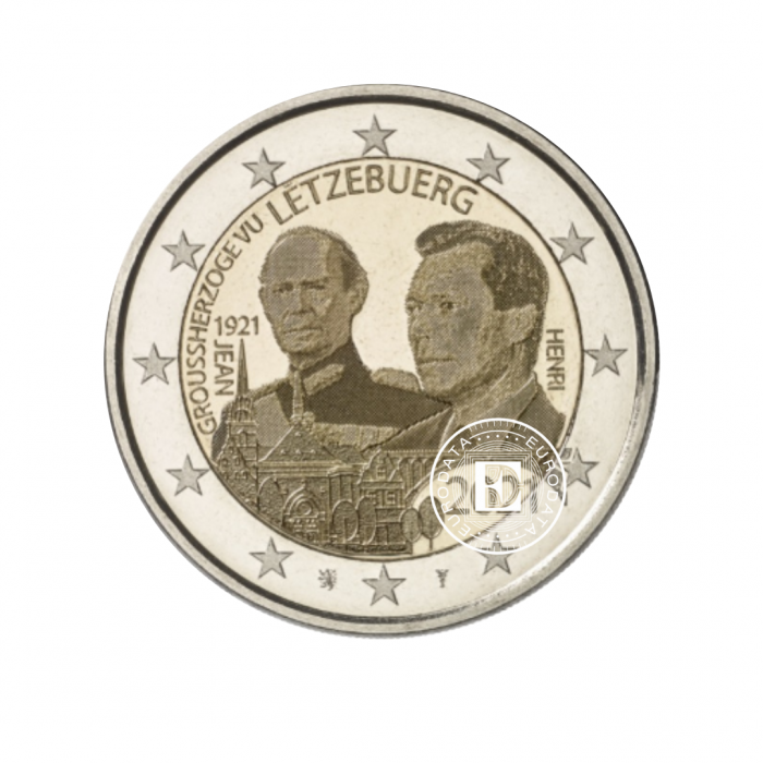 2 Eur moneta 100-osios kunigaikščio Jean gimimo metinės, Liuksemburgas 2021 (nuotrauka)