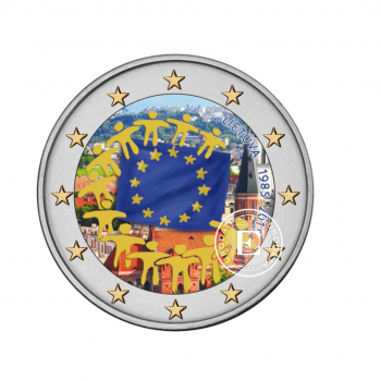 2 Eur pièce coloré 30e anniversaire du drapeau de l'UE, Lituanie 2015