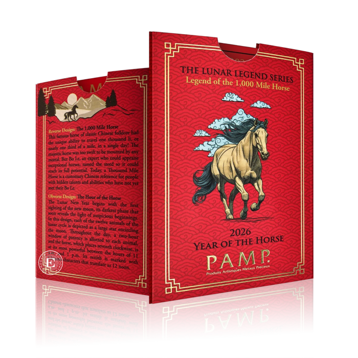 1 oz (31,1 g) investicinis aukso luitas PAMP Arklio metai, 2026 (Lunar Legends Year of the Horse)