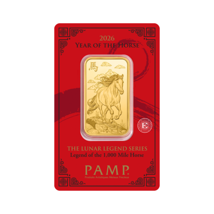 1 oz (31,1 g) investicinis aukso luitas PAMP Arklio metai, 2026 (Lunar Legends Year of the Horse)