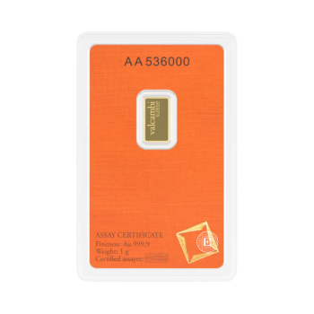 1 g investicinio aukso luitas Valcambi 999.9