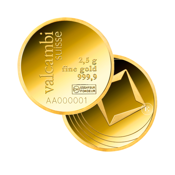  2,5 g investicinio aukso „Round Bar“ luitas Valcambi 999.9