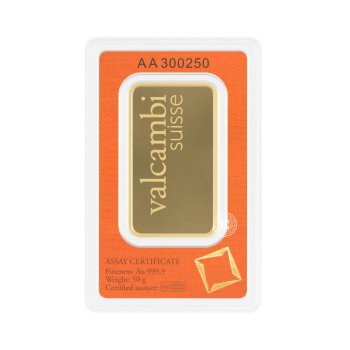 50 g investicinio aukso luitas Valcambi 999.9