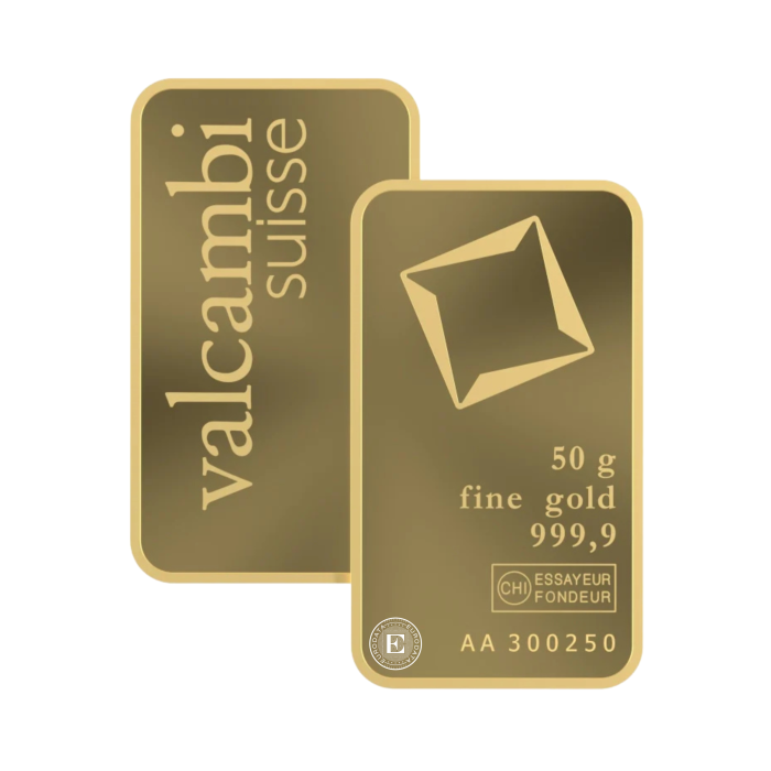 50 g investicinio aukso luitas Valcambi 999.9