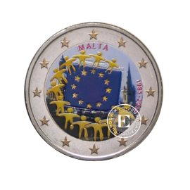 2 Eur Münze farbig 30 Jahrestag der EU Flagge, Malta 2015