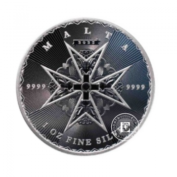 1 oz (31.10 g) sidabrinė moneta Maltos kryžius, Malta 2023 (tūba)