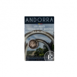 2 Eur coin on coincard 100 years of the coronation of Lady of Meritxell, Andorra 2021