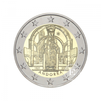 2 Eur moneta na karcie monetarnej 100 years of the coronation of Lady of Meritxell, Andora 2021