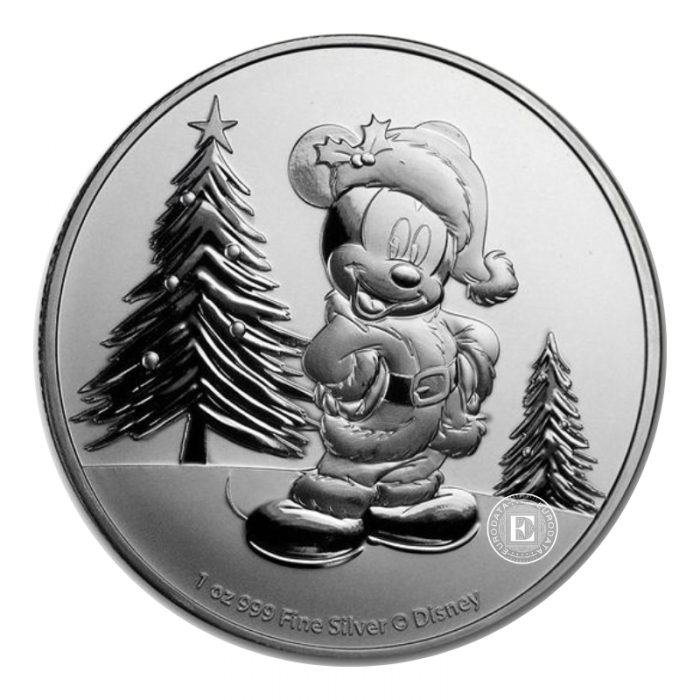 1 oz (31.10 g) sidabrinė moneta Mickey Mouse Christmas, Niujė 2019