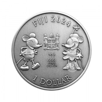 1 oz (31.10 g) srebrna moneta Mickey Mouse - Steamboat Willie, Fidżi 2024