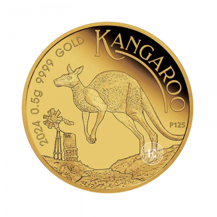 0.5 g Goldmünze auf det Karte Kangaroo, Australien 2024