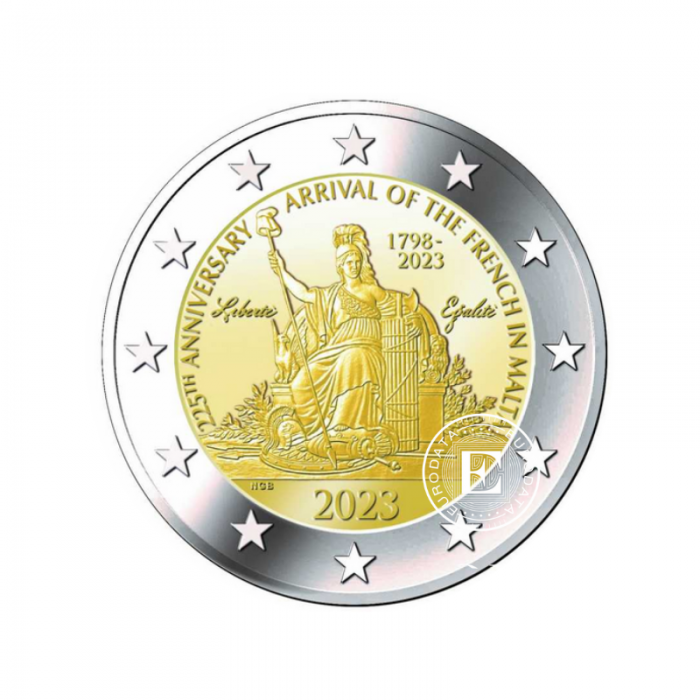 2 Eur moneta BU kortelėje Napoleonas Bonapartas ir prancūzai Maltoje, Malta 2023 