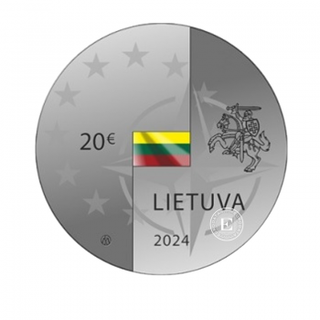 20 Eur sidabrinė moneta PROOF Lietuvos narystė NATO ir ES, Lietuva 2024