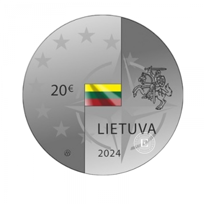 20 Eur silver coin PROOF Lithuanian membership in NATO and EU, Lithuania 2024