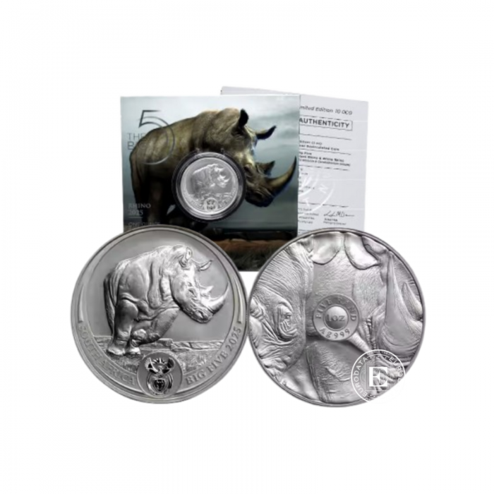 1 oz (31.10 g) silver coin on coincard Big Five – Rhinoceros, Republic of South Africa 2025