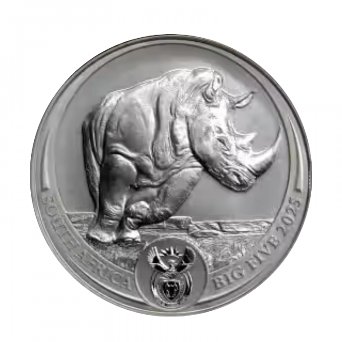 1 oz (31.10 g) silver coin on coincard Big Five – Rhinoceros, Republic of South Africa 2025