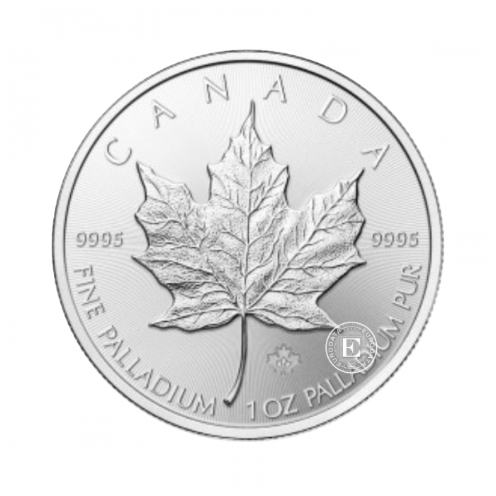 1 oz (31.10 g) paladžio moneta Klevo lapas, Kanada (atsitiktiniai metai)