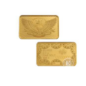 2.5 g investicinio aukso luitas Amerikos 250-metis, PAMP 999.9
