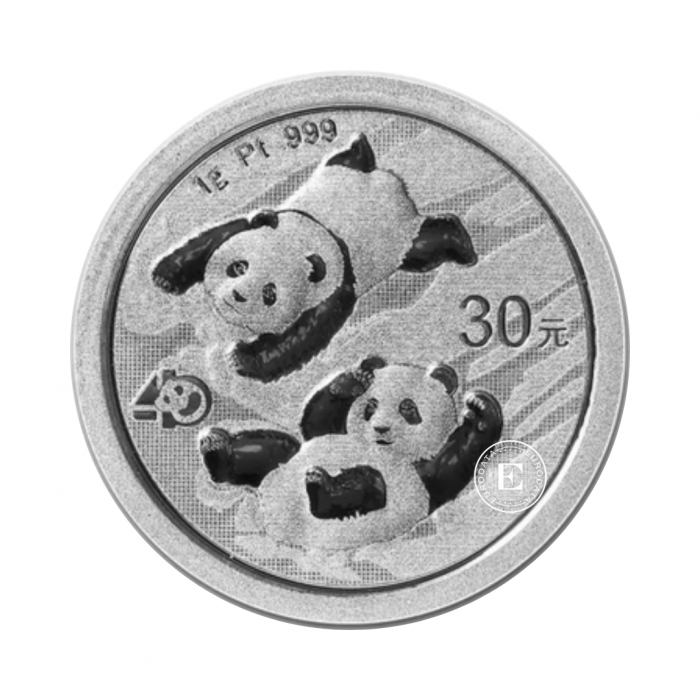 1 g platininė moneta kortelėje Panda, Kinija 2022 (su sertifikatu)