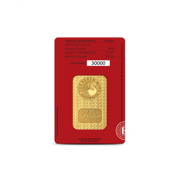 1 oz (31.10 g)  Goldbarren Jahr des Drachen, Perth Mint  999.9